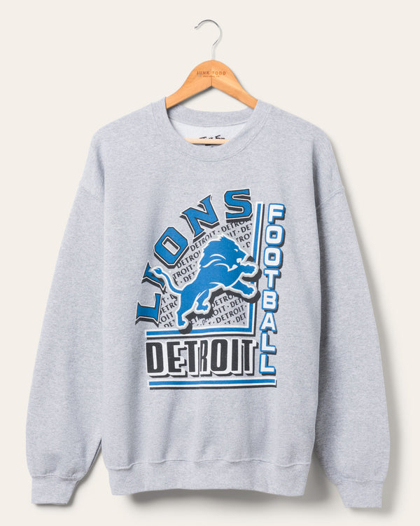 junk food clothing Detroit Lions Backfield Crew Fleece Heather Grey