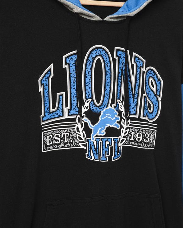 Junk Food Clothing Detroit Lions Tri Color Block Hoodie Midnight/Lions Blue/Heather Grey