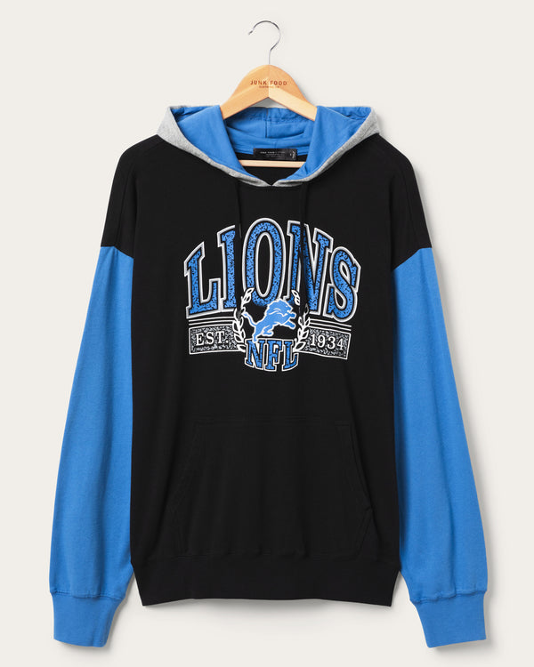 junk food clothing Detroit Lions Tri Color Block Hoodie Midnight/Lions Blue/Heather Grey