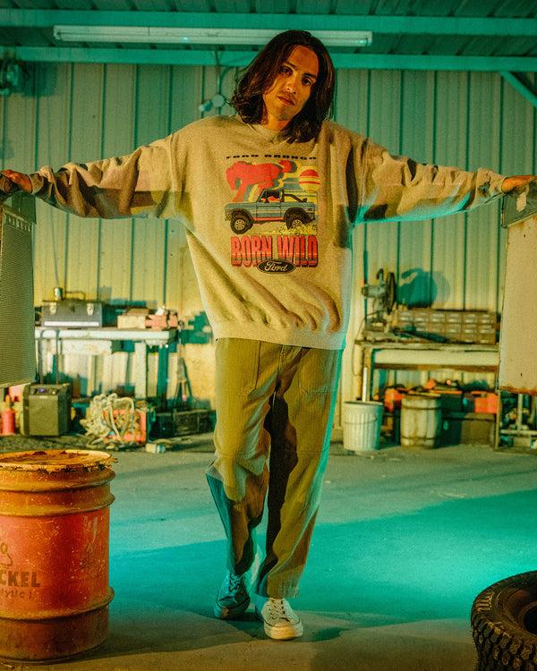 Junk Food Clothing Ford Bronco Born To Be Wild Flea Market Fleece Heather Grey