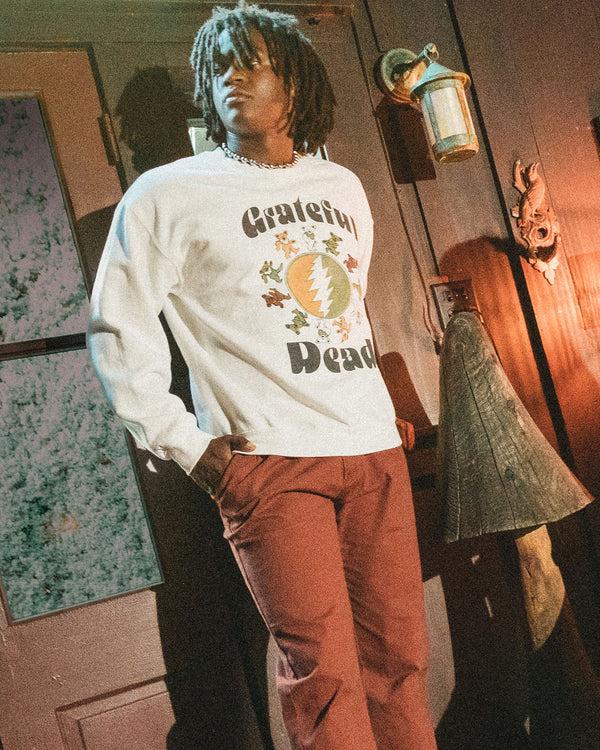 Junk Food Clothing Grateful Dead Bear Ring Flea Market Crew Fleece White