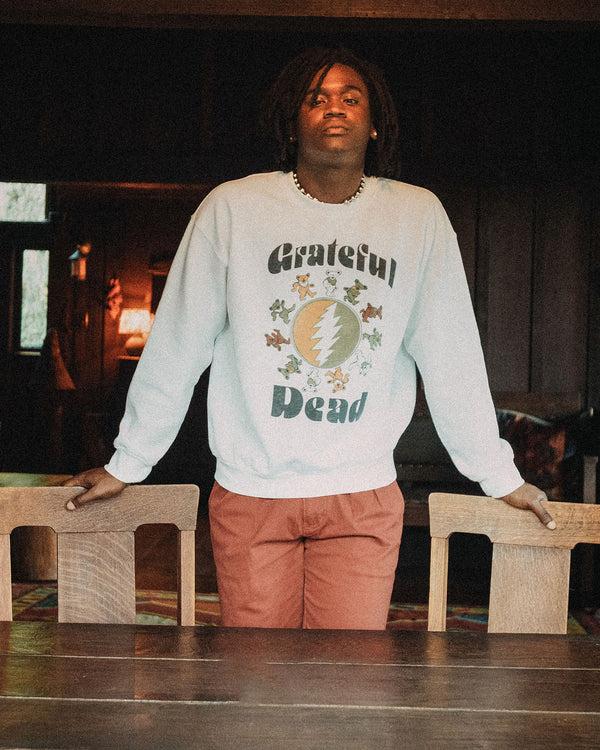 Junk Food Clothing Grateful Dead Bear Ring Flea Market Crew Fleece White