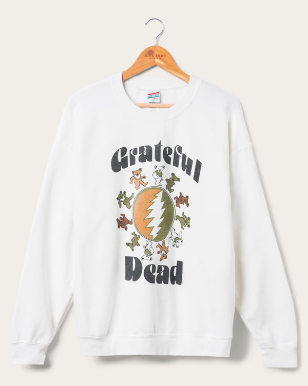 junk food clothing Grateful Dead Bear Ring Flea Market Crew Fleece White
