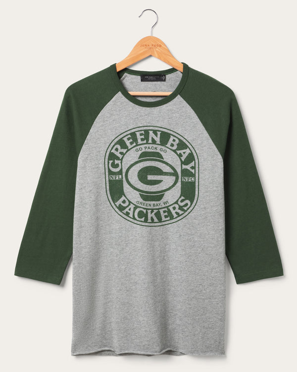 junk food clothing Green Bay Packers Elite Raglan Heather Grey/Hunter