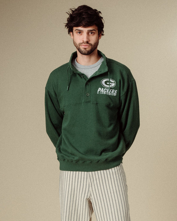 Junk Food Clothing Green Bay Packers Mock 1/4 Button Up Hunter