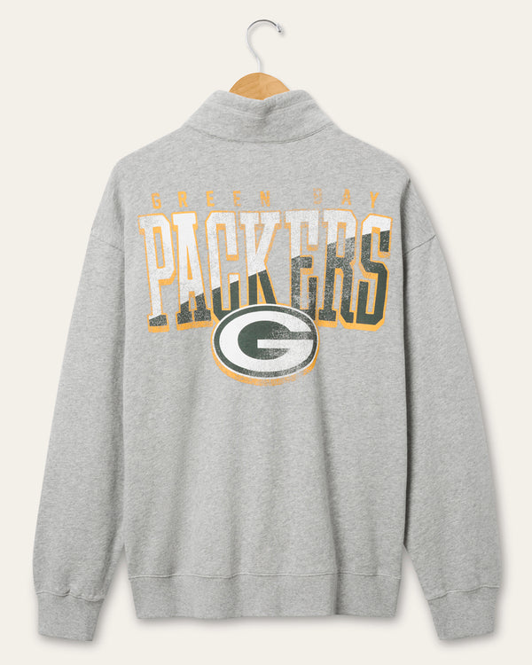 Junk Food Clothing Green Bay Packers Slant 1/4 Button Up Fleece Heather Grey