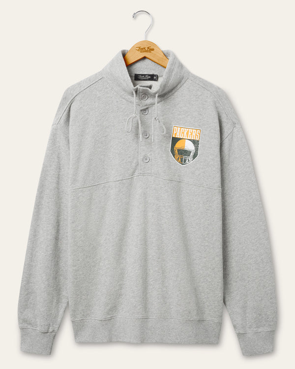 junk food clothing Green Bay Packers Slant 1/4 Button Up Fleece Heather Grey