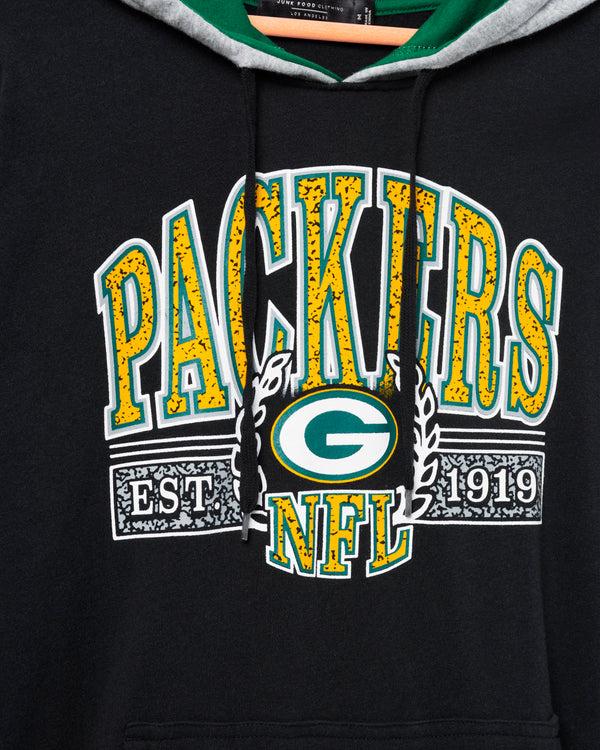 Junk Food Clothing Green Bay Packers Tri Color Block Hoodie Midnight/Hunter/Heather Grey