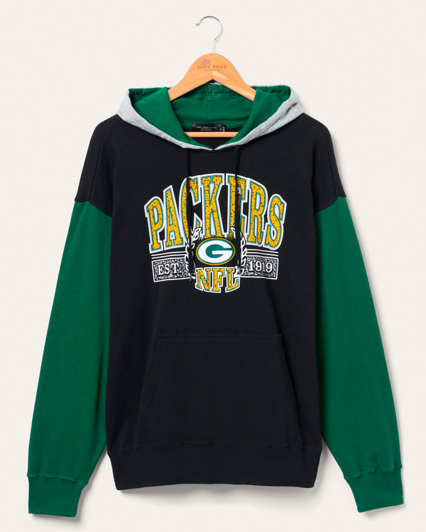 junk food clothing Green Bay Packers Tri Color Block Hoodie Midnight/Hunter/Heather Grey
