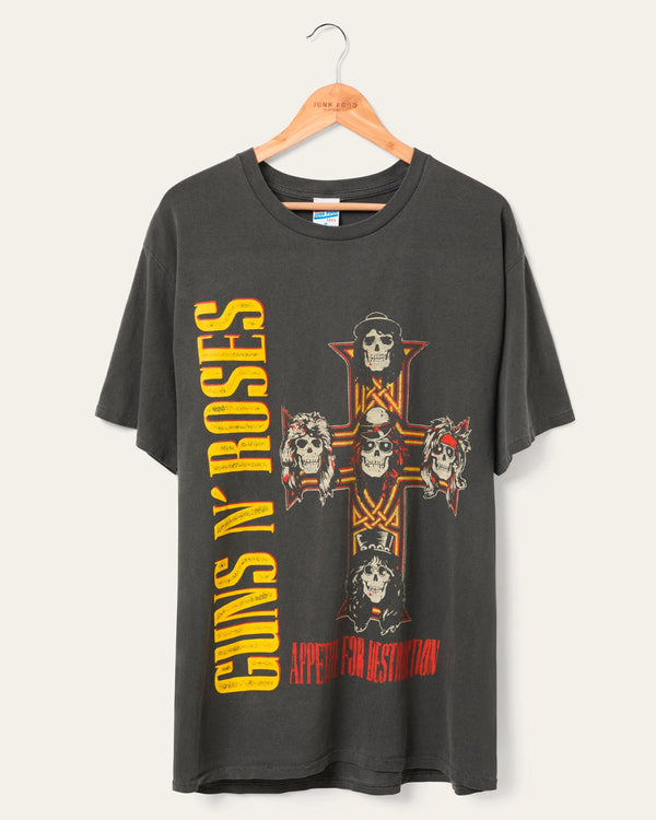 junk food clothing Guns N' Roses Cross Flea Market Tee Vintage Black