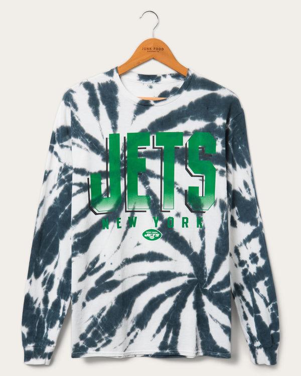 junk food clothing Jets Game Time Tie Dye Long Sleeve TRUE BLACK TIE-DYE