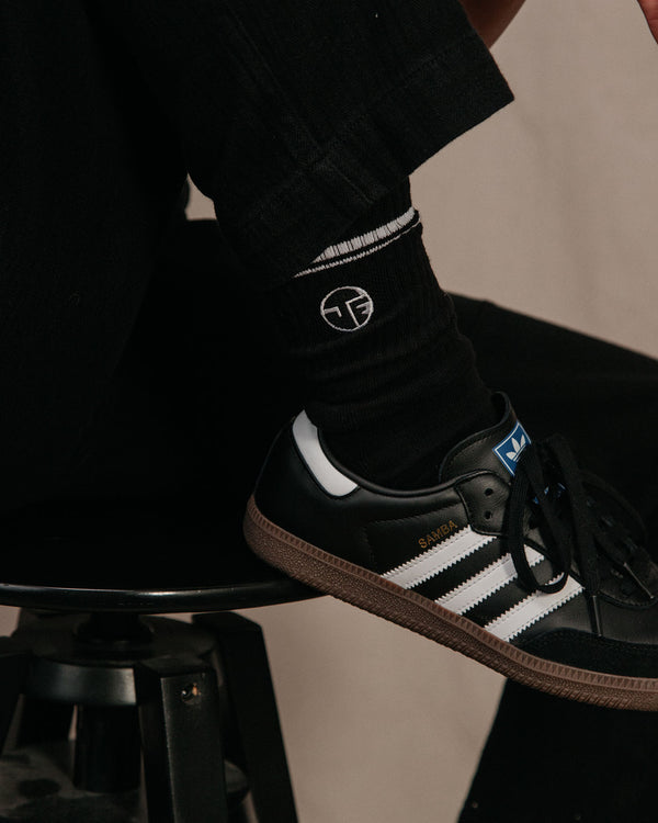 Junk Food Clothing JF By Junk Food Embroidered Logo Crew Socks Black