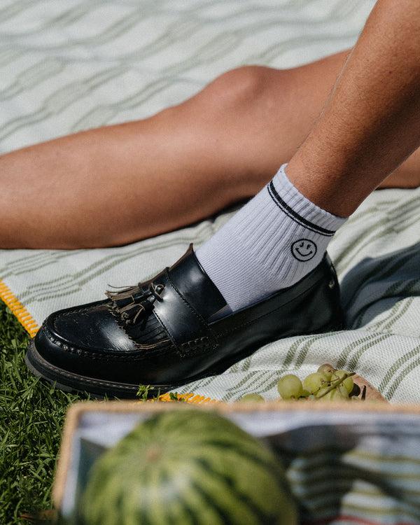 Junk Food Clothing JF Smiley Embroidered Logo Ankle Socks White