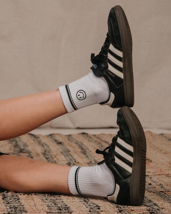 Junk Food Clothing JF Smiley Embroidered Logo Ankle Socks White