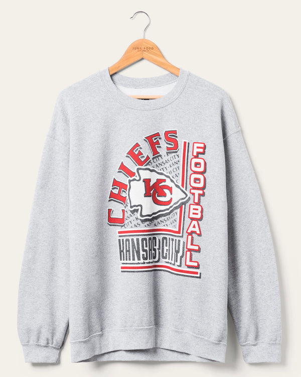 junk food clothing Kansas City Chiefs Backfield Crew Fleece Heather Grey