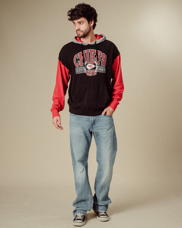 Junk Food Clothing Kansas City Chiefs Tri Color Block Hoodie Midnight/Licorice/Heather Grey