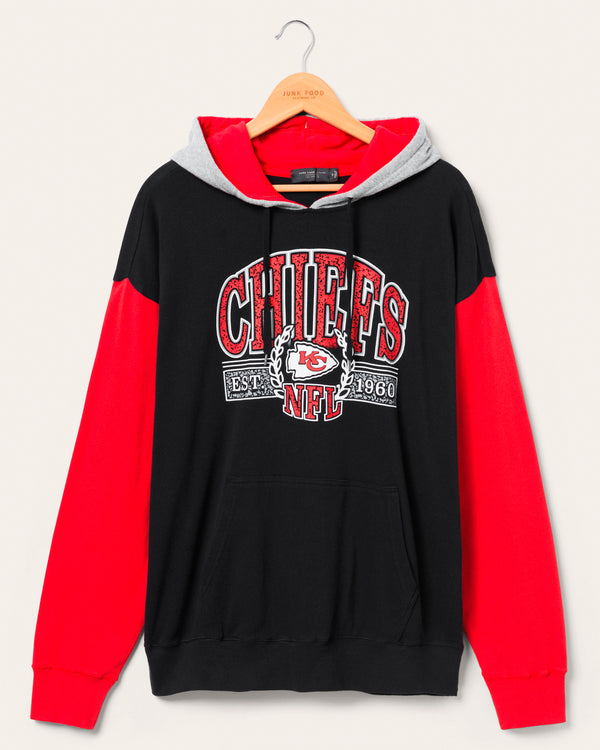 junk food clothing Kansas City Chiefs Tri Color Block Hoodie Midnight/Licorice/Heather Grey