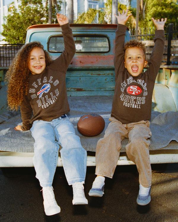 Junk Food Clothing Kids Buffalo Bills Flocked Raglan Crew Fleece Vintage Black
