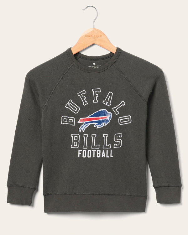 junk food clothing Kids Buffalo Bills Flocked Raglan Crew Fleece Vintage Black