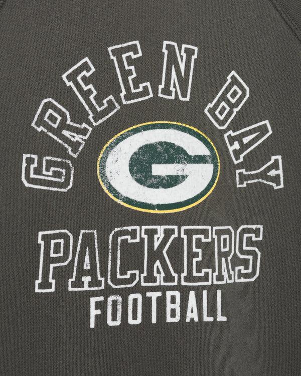 Junk Food Clothing Kids Green Bay Packers Flocked Raglan Crew Fleece Vintage Black
