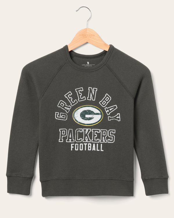 junk food clothing Kids Green Bay Packers Flocked Raglan Crew Fleece Vintage Black