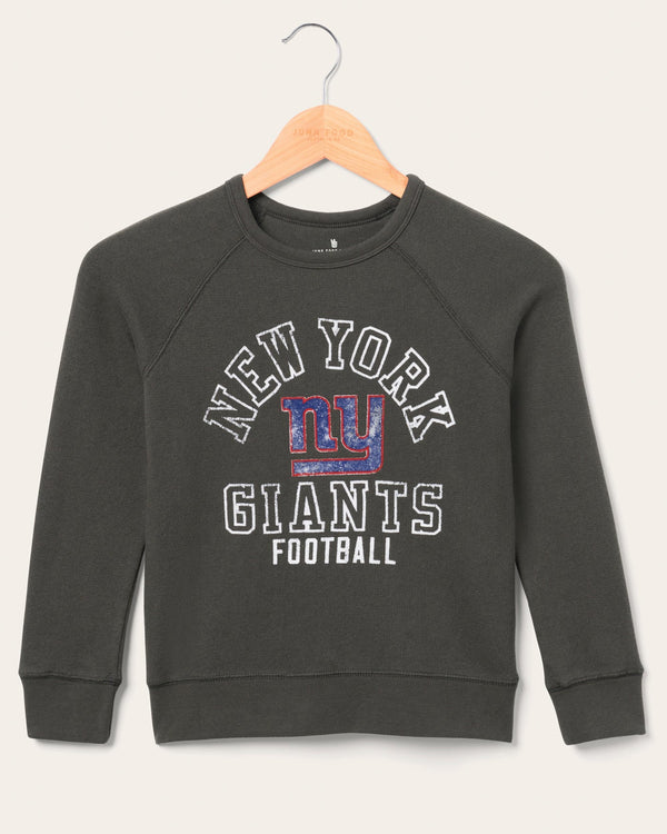 junk food clothing Kids New York Giants Flocked Raglan Crew Fleece Vintage Black