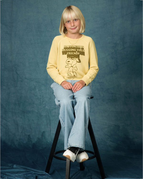 Junk Food Clothing Kids Peanuts Hugging Your Friends Raglan Fleece Dusty Citron