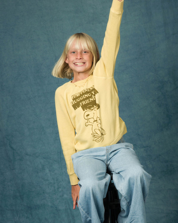 Junk Food Clothing Kids Peanuts Hugging Your Friends Raglan Fleece Dusty Citron