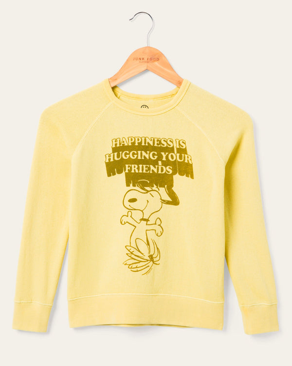 junk food clothing Kids Peanuts Hugging Your Friends Raglan Fleece Dusty Citron