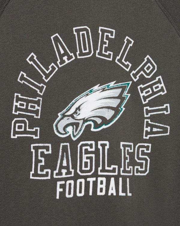 Junk Food Clothing Kids Philadelphia Eagles Flocked Raglan Crew Fleece Vintage Black