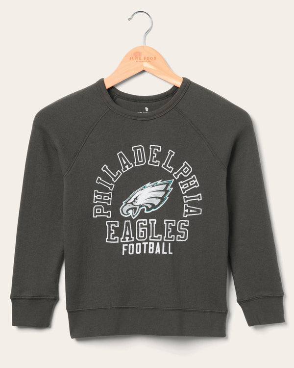junk food clothing Kids Philadelphia Eagles Flocked Raglan Crew Fleece Vintage Black