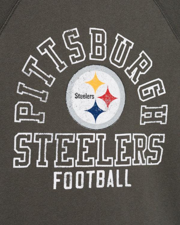 Junk Food Clothing Kids Pittsburgh Steelers Flocked Raglan Crew Fleece Vintage Black