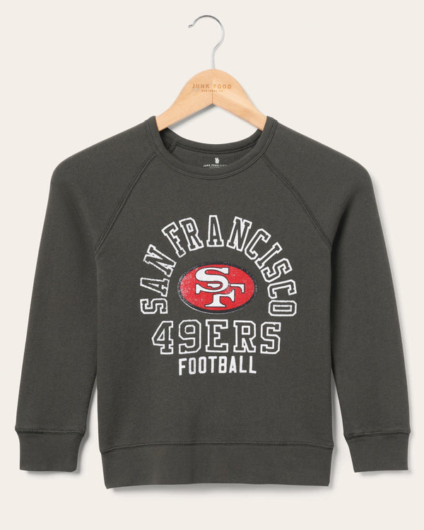 junk food clothing Kids San Francisco 49ers Flocked Raglan Crew Fleece Vintage Black