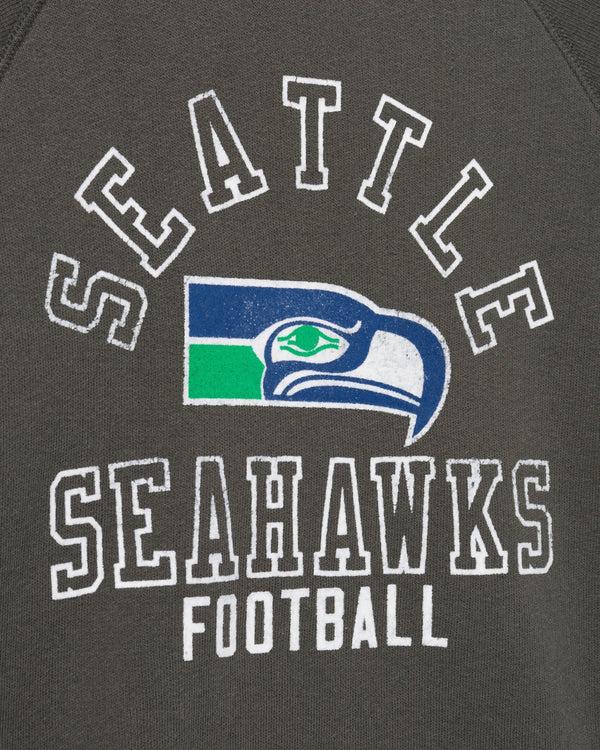 Junk Food Clothing Kids Seattle Seahawks Flocked Raglan Crew Fleece Vintage Black