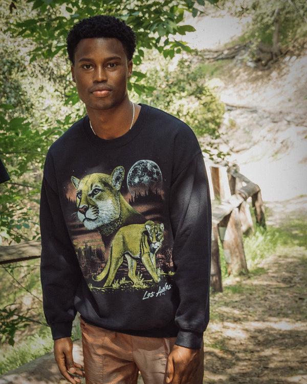 Junk Food Clothing LA Mountain Lion Flea Market Crew Fleece Black