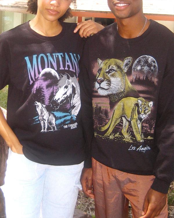 Junk Food Clothing LA Mountain Lion Flea Market Crew Fleece Black