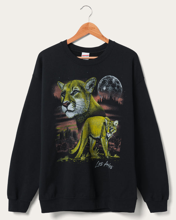 junk food clothing LA Mountain Lion Flea Market Crew Fleece Black