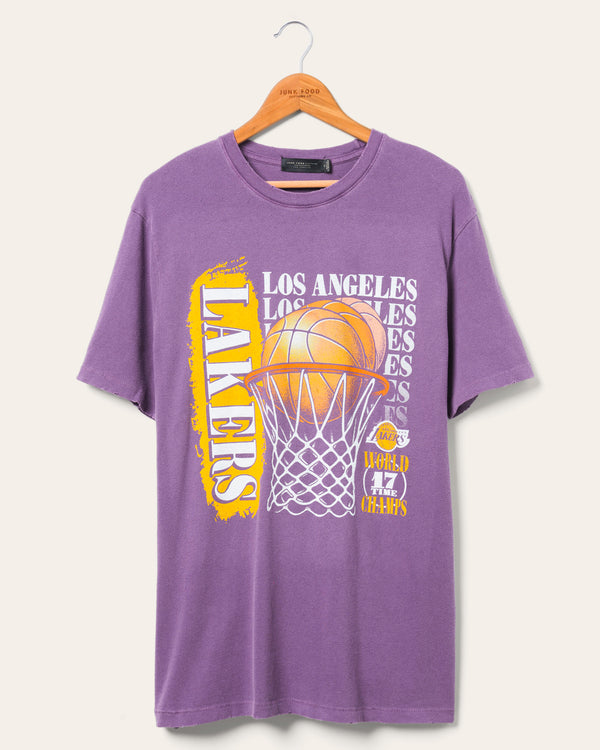 junk food clothing Los Angeles Lakers 17X Champs Vintage Tee Purple