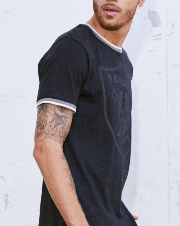 Junk Food Clothing Men's Raiders Throwback Ringer Tee TRUE BLACK