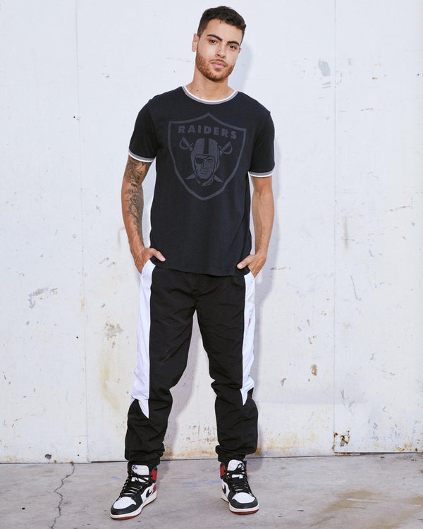 Junk Food Clothing Men's Raiders Throwback Ringer Tee TRUE BLACK