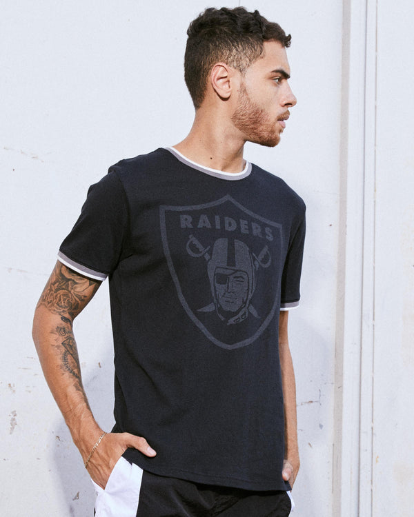 junk food clothing Men's Raiders Throwback Ringer Tee TRUE BLACK
