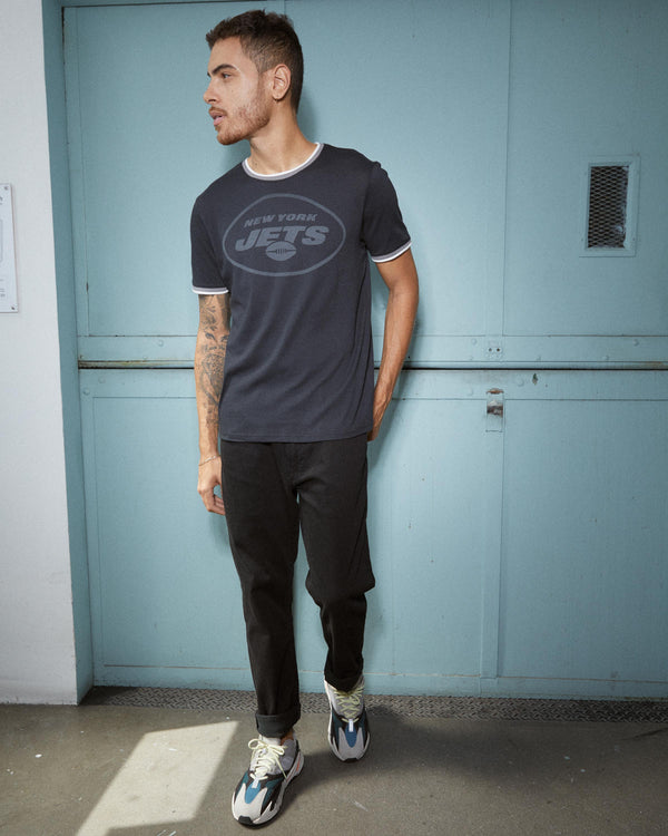 Junk Food Clothing MENS JETS THROWBACK RINGER TEE TRUE BLACK