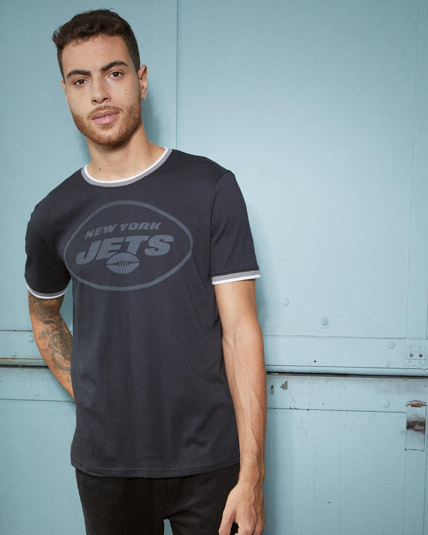 junk food clothing MENS JETS THROWBACK RINGER TEE TRUE BLACK