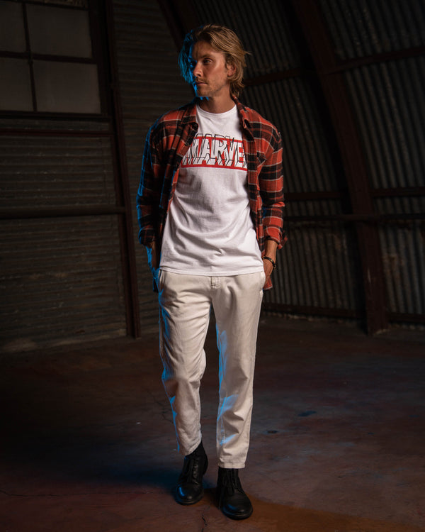 Junk Food Clothing MENS MARVEL DRAWN LOGO TEE VINTAGE WHITE