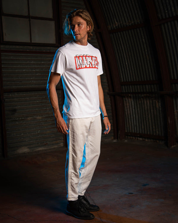 Junk Food Clothing MENS MARVEL DRAWN LOGO TEE VINTAGE WHITE