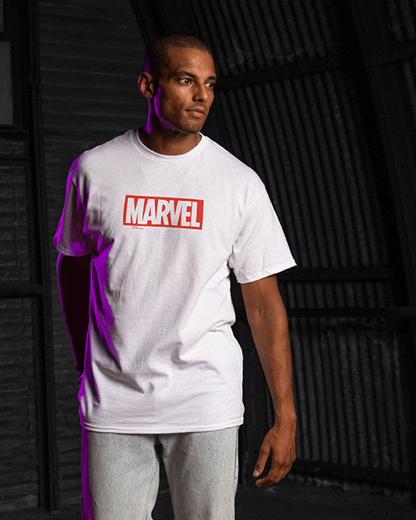 junk food clothing MENS MARVEL POP ART LOGO TEE VINTAGE WHITE