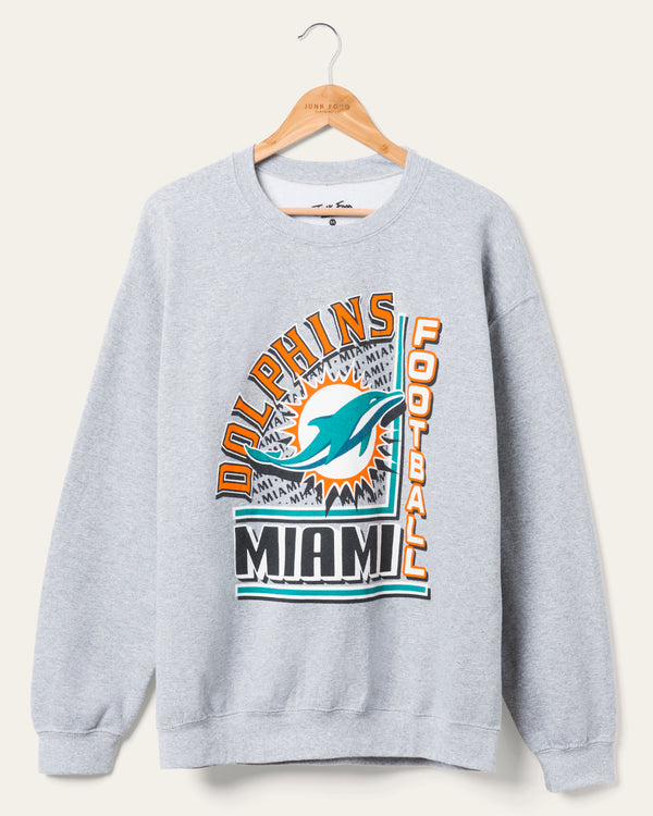 junk food clothing Miami Dolphins Backfield Crew Fleece Heather Grey