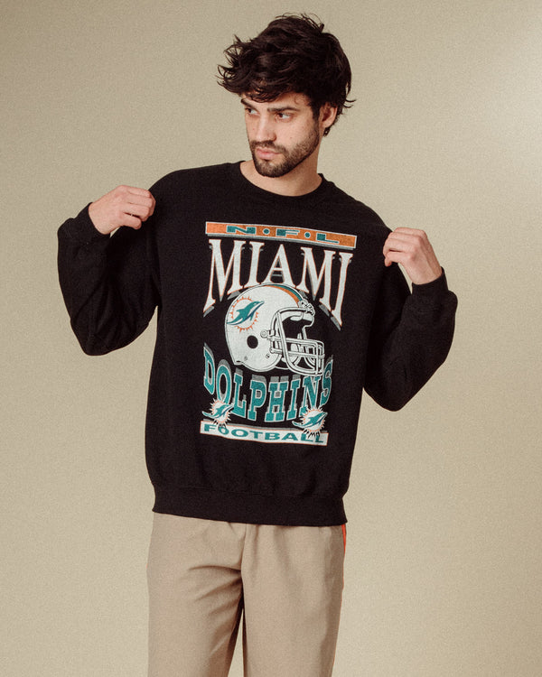 Junk Food Clothing Miami Dolphins Helmet Flea Market Crew Fleece Black