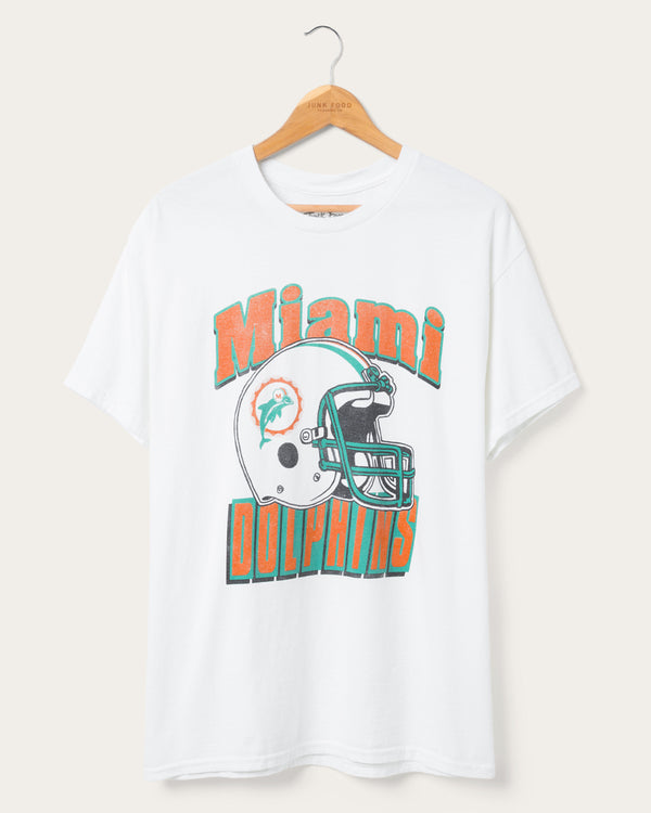 junk food clothing Miami Dolphins Throwback Helmet Flea Market Tee White