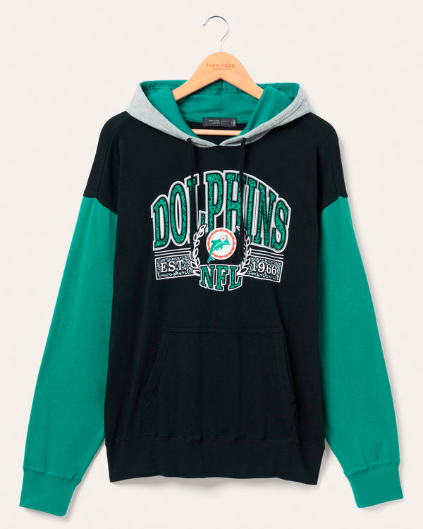 junk food clothing Miami Dolphins Tri Color Block Hoodie Midnight/Teal/Heather Grey